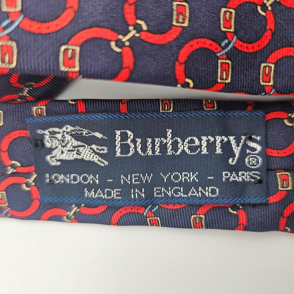 VTG Burberrys of London Horse Bit Pattern Made in England Silk Neck Tie - Picture 2 of 5